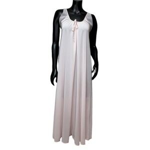 Tosca Vintage 70s Pink Maxi Nightgown Mesh Straps Gathered Tie Front Sleepwear S